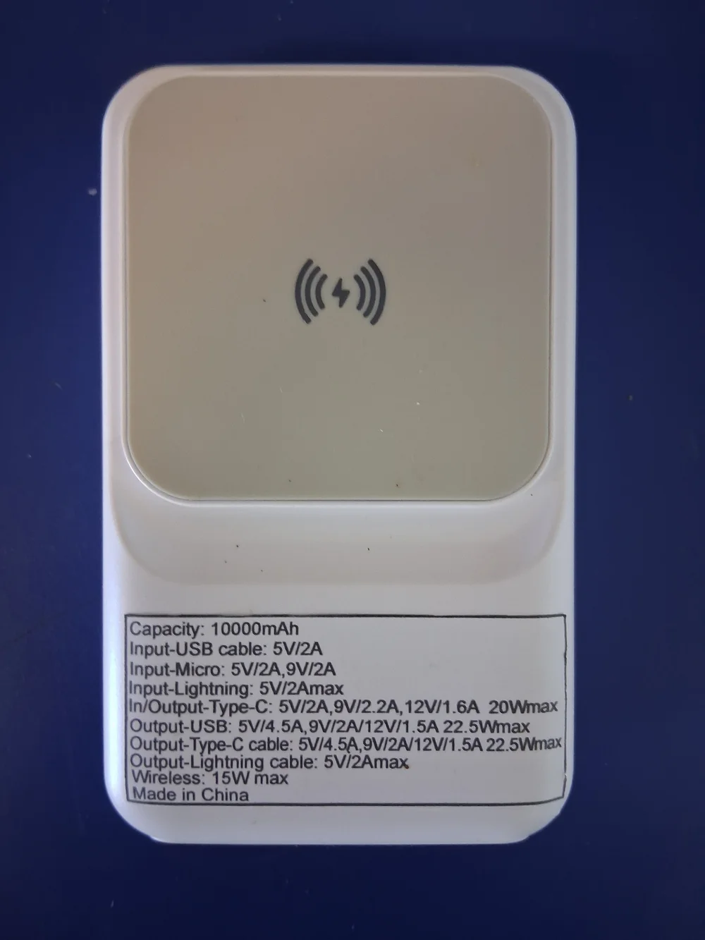Portable White Wireless Charger Power Bank with LED Display